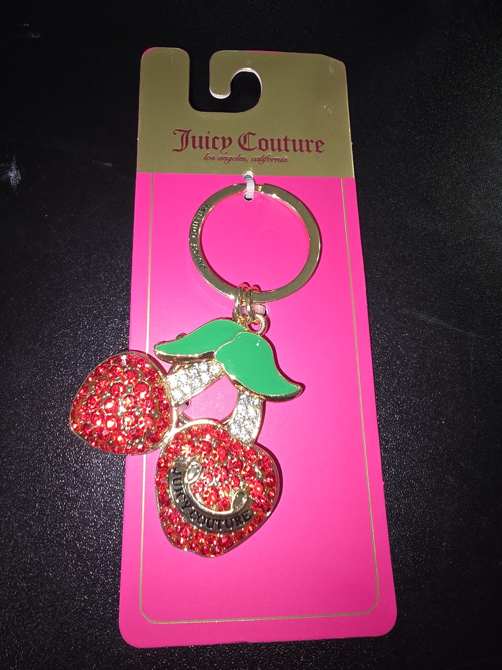 Juicy Couture Red and Green Crystal Cherry Key Ring